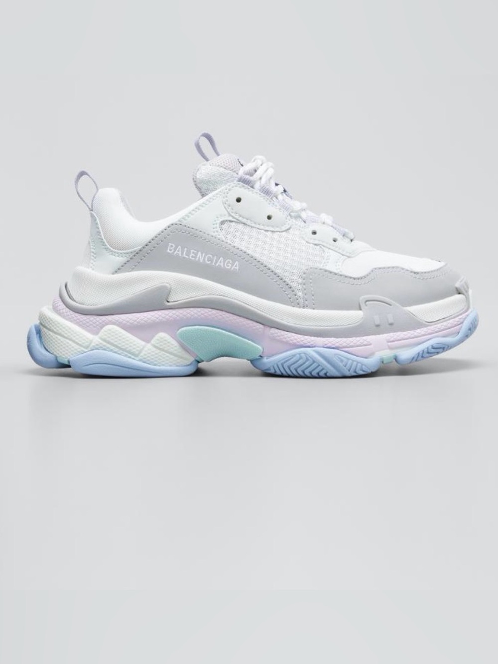 Balenciaga Triple S Women's Sneaker in White, Light Gray & Pastel Accents